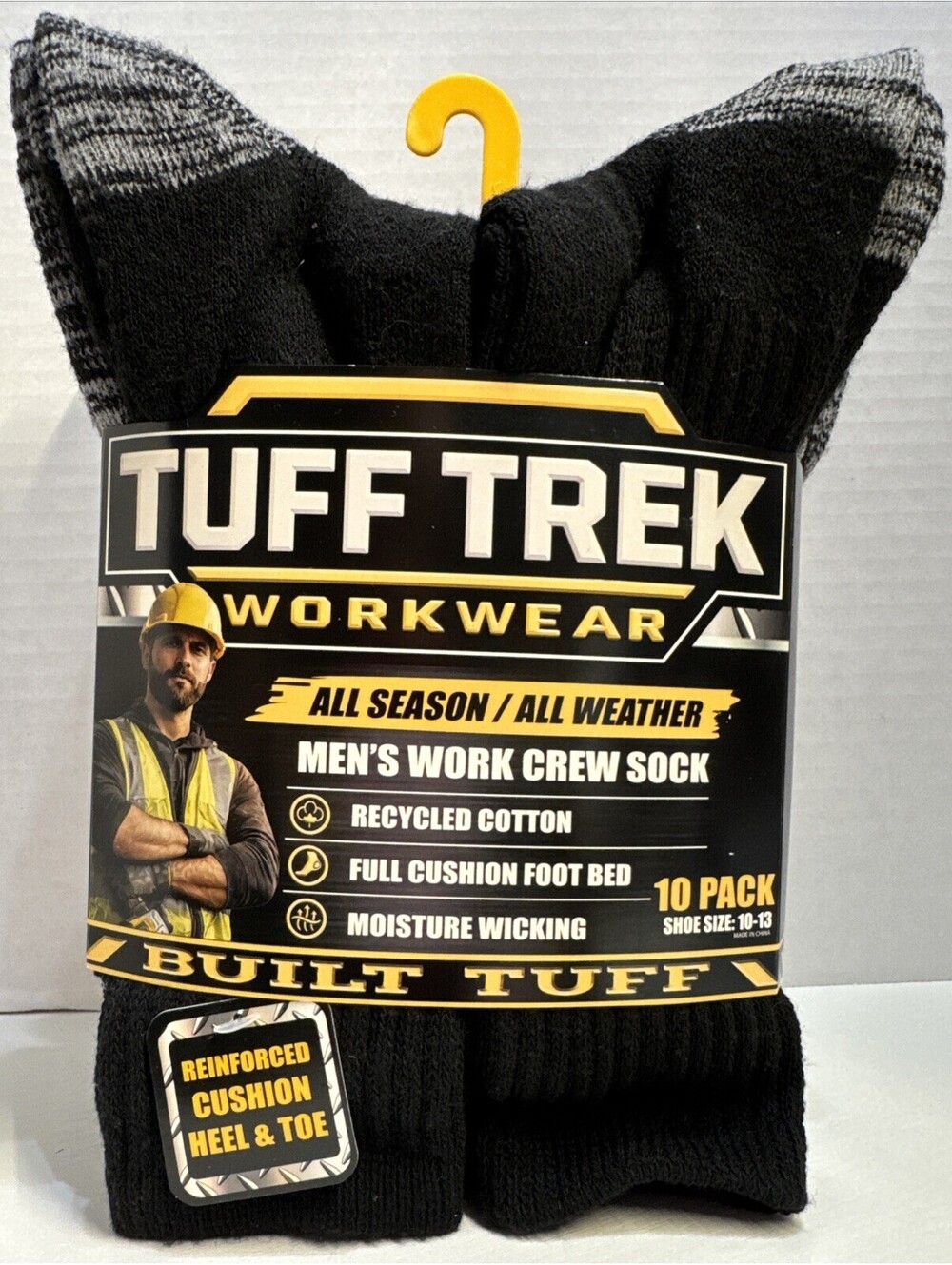Tuff Trek 10 Pack Men’s Black/Gray All Season/Weather Work Socks Size 10-13 NWT